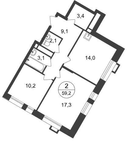 Продажа 2-комнатной новостройки, Московский, 7 фаза,  д.к2