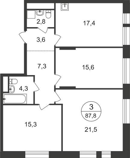 Продажа 3-комнатной новостройки, Московский, 11 фаза,  д.к4