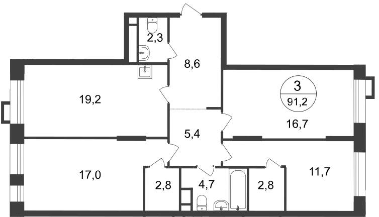 Продажа 3-комнатной новостройки, Московский, 7 фаза,  д.к2