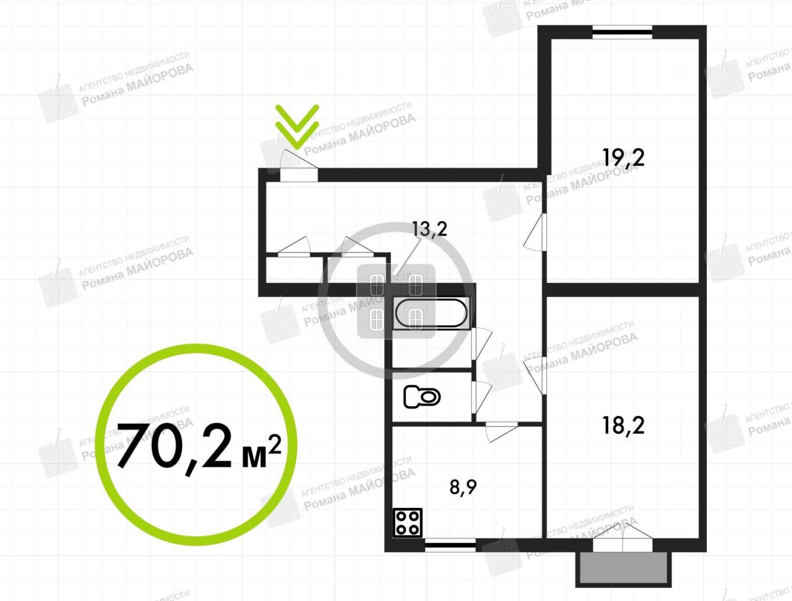 Продажа 2-комнатной квартиры, Калуга, Ленина улица,  д.1