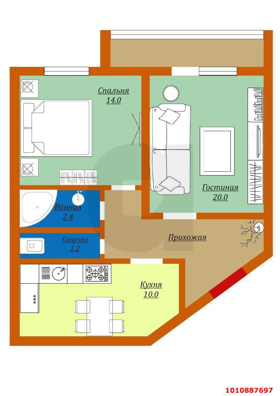 Продажа 2-комнатной квартиры, Краснодар, Домбайская улица,  д.10/1