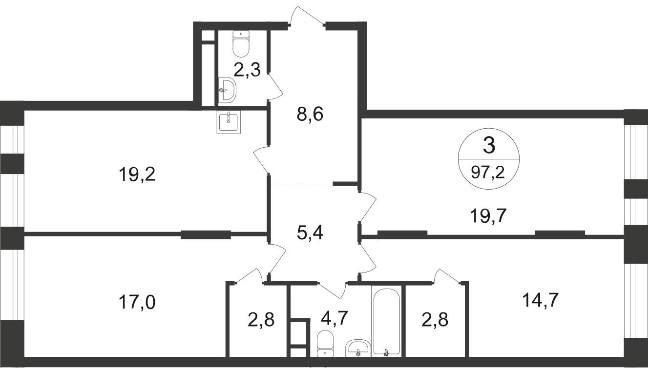 Продажа 3-комнатной новостройки, Московский, 7 фаза,  д.к2